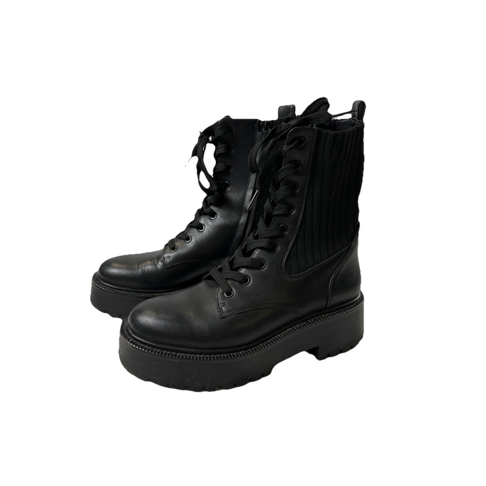 Sam Edelman Evina Combat Platform Boot 6 Black Leather Lug Sole Knit Goth Grunge